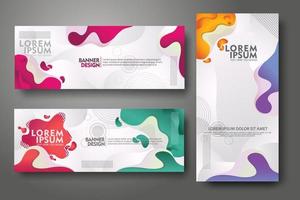 modello di banner set design in colori sfumati vibranti alla moda con forme fluide astratte vettore