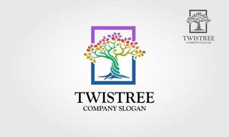 modello logo twistree. un'illustrazione di due tronchi che si attorcigliano l'un l'altro in un'elica. illustrazione vettoriale albero arcobaleno.