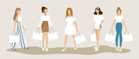 donne alla moda con l'illustrazione della borsa della spesa. vettore