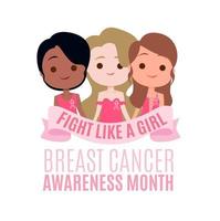 Gruppo di ragazze per il mese della sensibilizzazione sul cancro al seno vettore