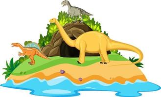scena con i dinosauri sull'isola vettore
