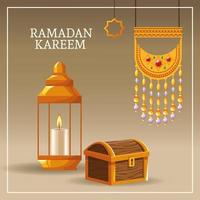 Ramadan Kareem con simboli islamici vettore
