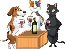 cane e gatti che bevono vino vettore