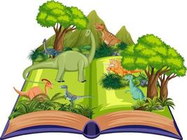 libro pop-up con scena della natura all'aperto e dinosauro vettore