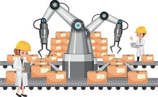 concetto di industria dell'automazione con robot della catena di montaggio vettore