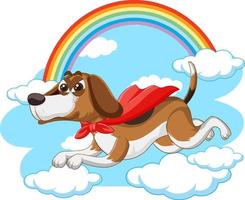 un cane eroe che vola sullo sfondo del cielo vettore