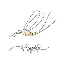disegno a linea singola di un mayfly, isolato su uno sfondo bianco. illustrazione vettoriale. vettore