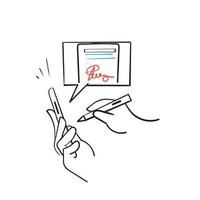 doodle disegnato a mano scrive la firma sul simbolo dell'illustrazione mobile per l'icona della firma digitale vettore