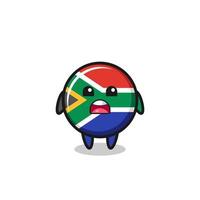 illustrazione della bandiera del sud africa con un'espressione di scusa, dicendo che mi dispiace vettore