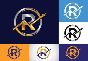 iniziale r monogramma alfabeto simbolo design incorporato con la freccia. concetto di logo finanziario o di successo. logo per la contabilità aziendale e l'identità aziendale vettore