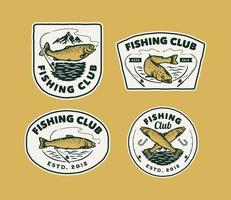 etichetta del logo del club di pesca vintage disegnato a mano vettore