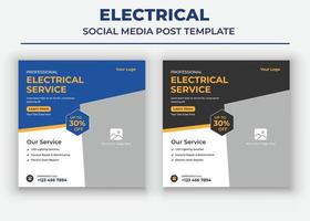 poster di servizi elettrici professionali, post sui social media elettrici e modello di volantino vettore