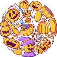 pacchetto di doodle di zucca halloween elemento vettore