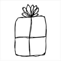 illustrazione regalo disegnata a mano isolata su uno sfondo bianco. clipart regalo di compleanno. scarabocchio delle vacanze. vettore