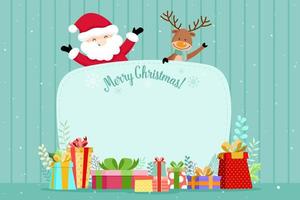 Biglietto di auguri di Natale con Babbo Natale e renne vettore