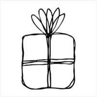 illustrazione regalo disegnata a mano isolata su uno sfondo bianco. clipart regalo di compleanno. scarabocchio delle vacanze. vettore