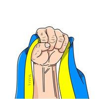 mani che tengono la bandiera dell'ucraina. spirito combattivo prega per l'ucraina vettore