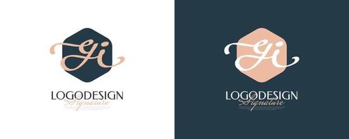 design del logo iniziale g e i in uno stile di scrittura elegante e minimalista. logo o simbolo della firma gi per matrimonio, moda, gioielli, boutique e identità aziendale vettore