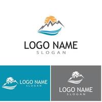 semplice e moderno paesaggio montano logo design vettore, roccioso cima di ghiaccio montagna silhouette di picco vettore