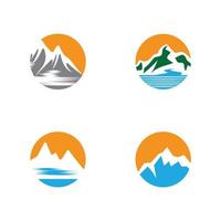 semplice e moderno paesaggio montano logo design vettore, roccioso cima di ghiaccio montagna silhouette di picco vettore