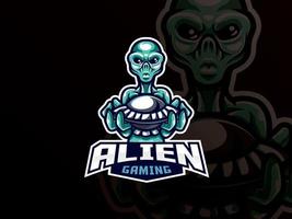 design del logo sportivo della mascotte aliena vettore