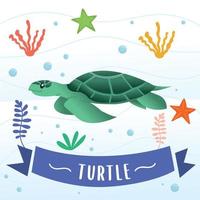 tartaruga di vettore del fumetto. simpatico cartone animato di tartaruga marina, divertente personaggio dei cartoni animati di tartaruga. illustrazione vettoriale