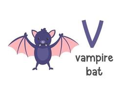 illustrazione vettoriale della lettera dell'alfabeto v e del pipistrello vampiro