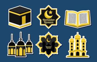 set di raccolta di adesivi per elementi generali del mese del ramadan vettore