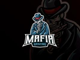 design del logo sportivo della mascotte del cranio della mafia vettore