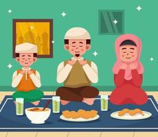 famiglia musulmana che cena iftar vettore