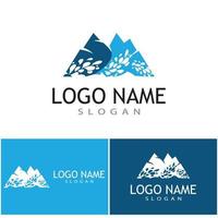 semplice e moderno paesaggio montano logo design vettore, roccioso cima di ghiaccio montagna silhouette di picco vettore