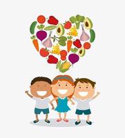 Bambini sotto il cuore fatti di verdure vettore