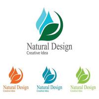 gocciolina di goccia d'acqua con foglia per vettore di progettazione di logo eco sano fresco naturale