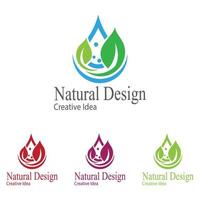 gocciolina di goccia d'acqua con foglia per vettore di progettazione di logo eco sano fresco naturale