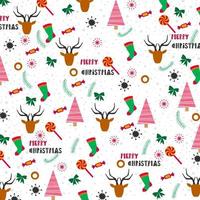 disegno di sfondo di Natale con alberi, calze e renne vettore