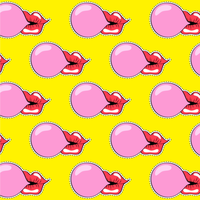 Labbra Che Soffiano Sfondo Rosa Bubble Gum vettore