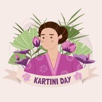 saluto del giorno di kartini con decorazioni floreali vettore