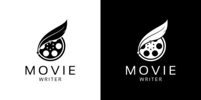 produzione cinematografica di sceneggiatori cinematografici con design del logo con penna piuma d'oca vettore