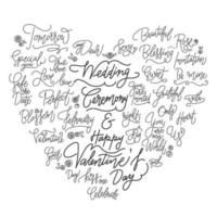 Le parole scritte a mano di nozze hanno messo nella forma del cuore vettore