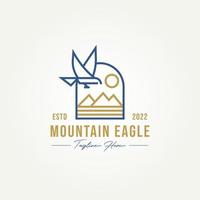 design del logo della linea semplice dell'aquila di montagna vettore
