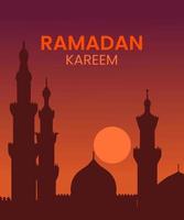 illustrazione grafica vettoriale del ramadan kareem, la moschea con il tramonto.