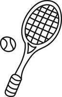 racchetta da tennis e palla in attrezzature sportive in stile doodle vettore