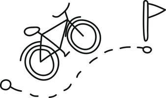 giro in bicicletta in stile doodle sulla strada per l'obiettivo vettore