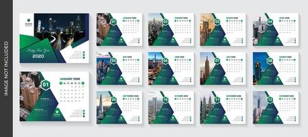 Modello di calendario aziendale scrivania triangolo verde sfumato design vettore
