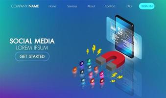 Banner web isometrica marketing social media vettore