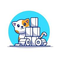 simpatico gatto con rotolo di carta igienica fumetto icona vettore illustrazione. vettore premium isolato concetto di icona medica animale. stile cartone animato piatto