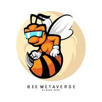 vettore di progettazione del logo della mascotte dell'ape con stile moderno di concetto dell'illustrazione per la stampa del distintivo, dell'emblema e della maglietta. api metaverse con sfondo lunare
