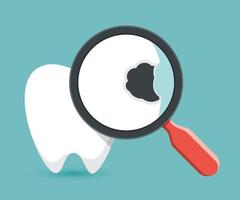 lente d'ingrandimento su una carie dentale, controllo dei denti. illustrazione vettoriale