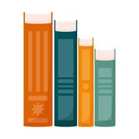 libri di diverse dimensioni con copertine colorate stanno verticalmente uno accanto all'altro. diversi libri. istruzione, lettura, tempo libero, studio. illustrazione vettoriale a colori in stile piatto.