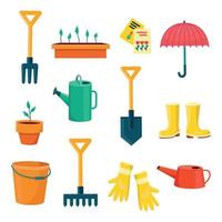 attrezzature per giardinieri set di oggetti necessari per il giardinaggio e l'agricoltura illustrazioni vettoriali isolate